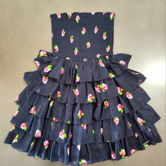 Abercrombie & Fitch Strapless Smocked and Ruffled Skirt Dress Navy Sz M - Picture 3 of 8